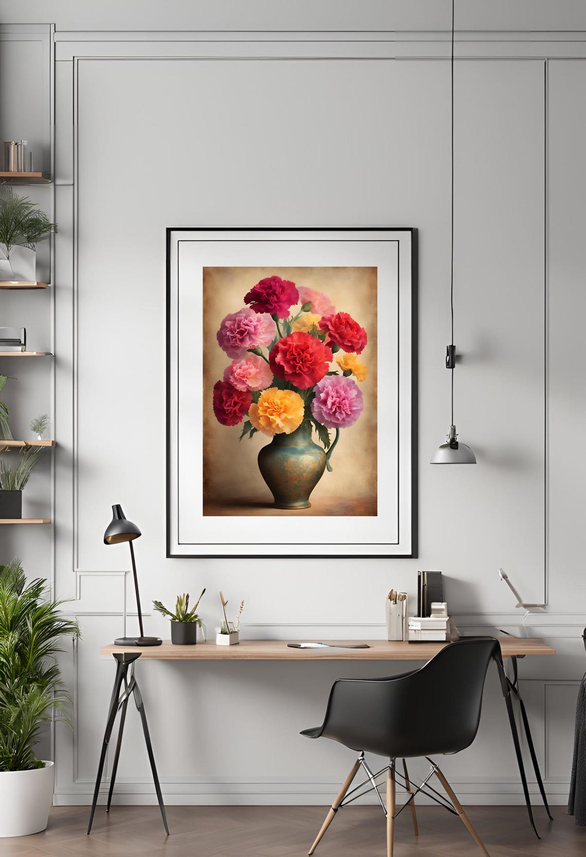 Vintage Carnations Bouquet in Blue Vase Classic Floral Poster - Image 2