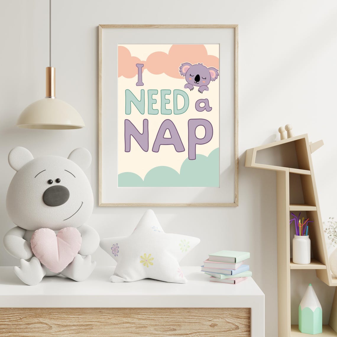 I Need A Nap Sleepy Koala Pastel Nursery Kids Room Decor Poster - Image 2