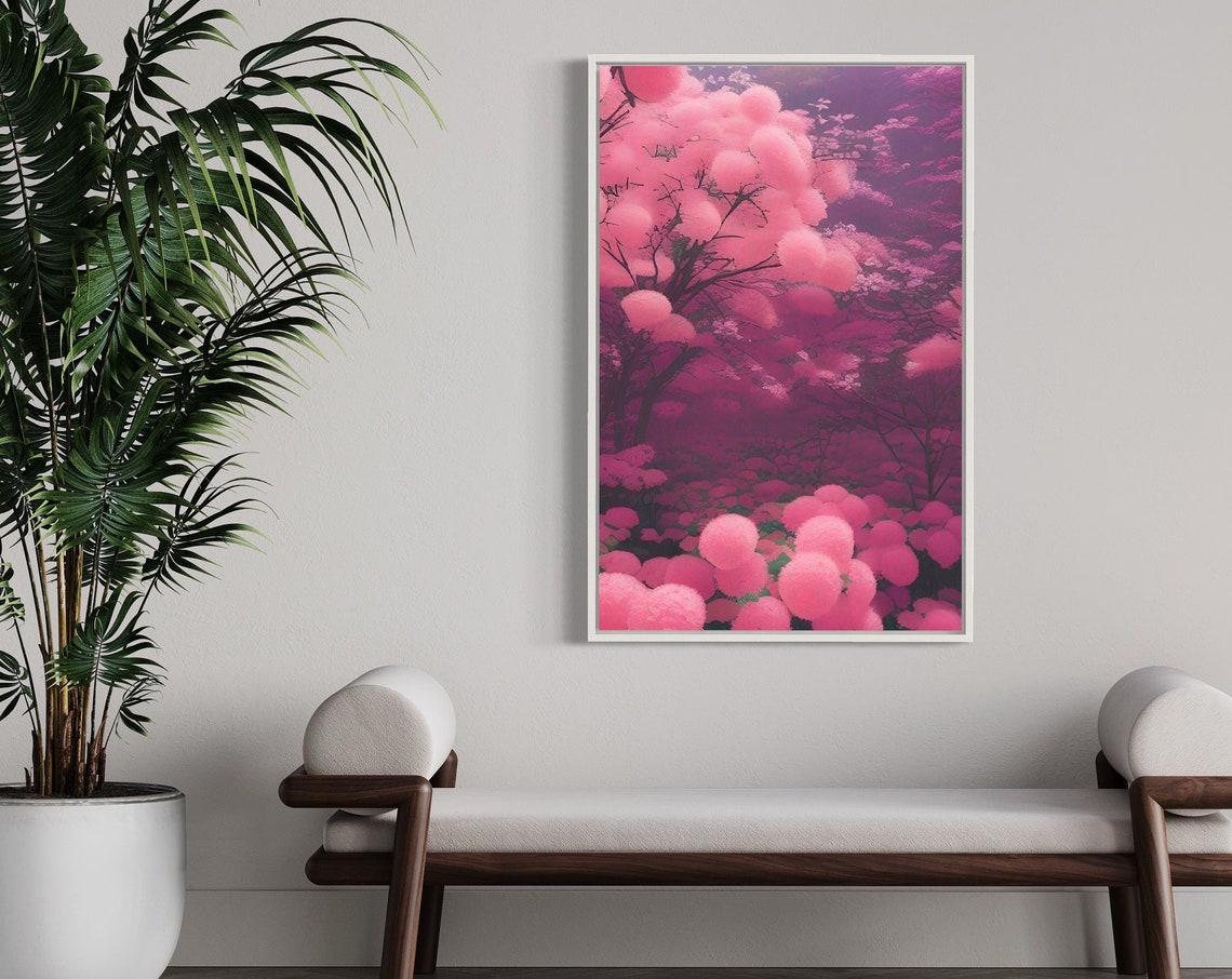 Dreamy Pink Cherry Blossom Forest Poster in Magenta Blossom Hues - Image 4