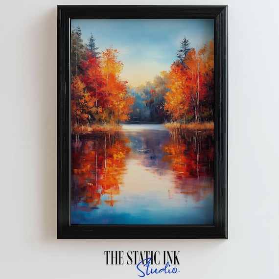 Vibrant Autumn Trees With Fiery Reflections In A Still Lake Poster