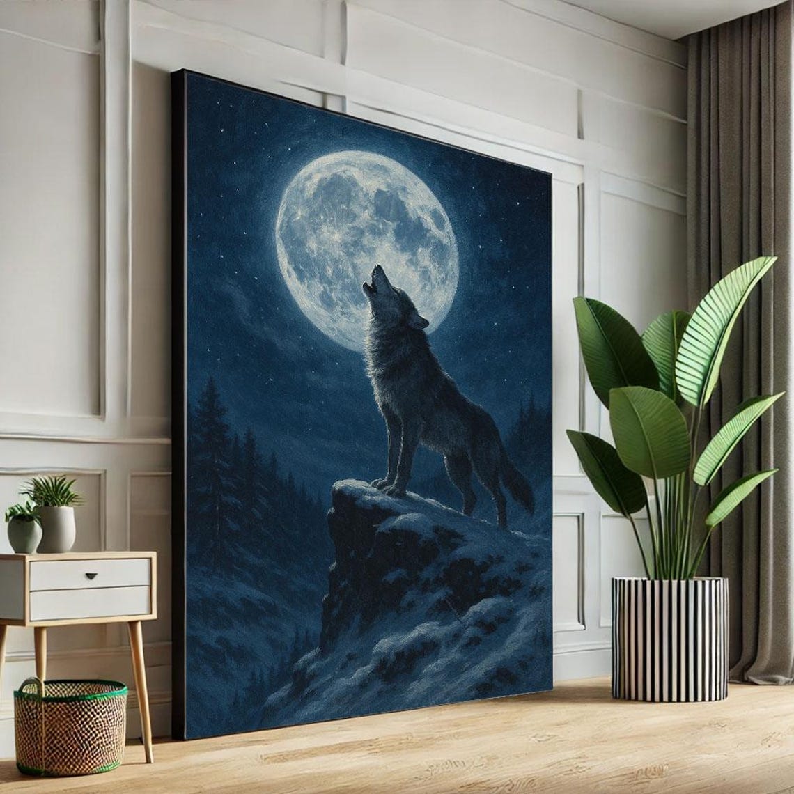 Majestic Wolf Howling At Moon Art Print