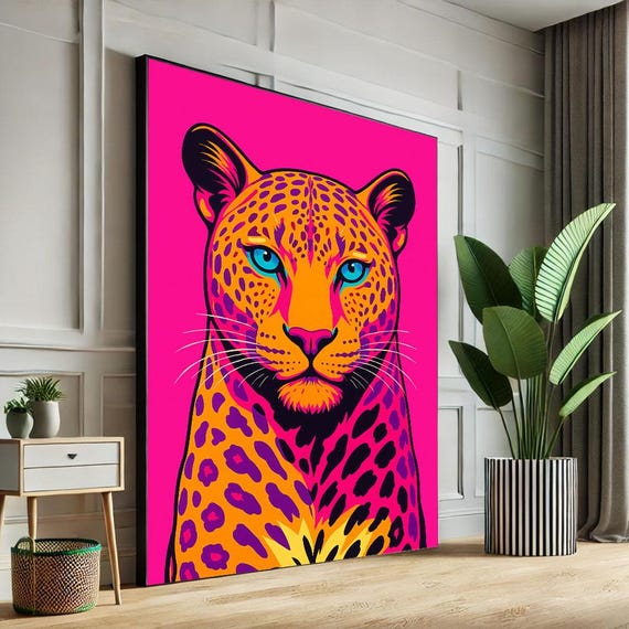 Bold Leopard Portrait Canvas Wall Art Print Vibrant Pop Living Room Decor Statement Piece