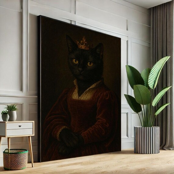 Regal Black Cat Crown Royal Portrait Vintage Whimsical Poster