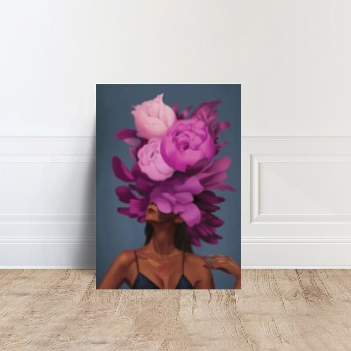 Pink Peony Flower Head Woman Bold Floral Portrait Magenta Art Poster