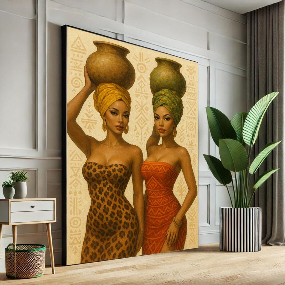 Bold African Women Tribal Dress Water Pots Headwrap Art Poster