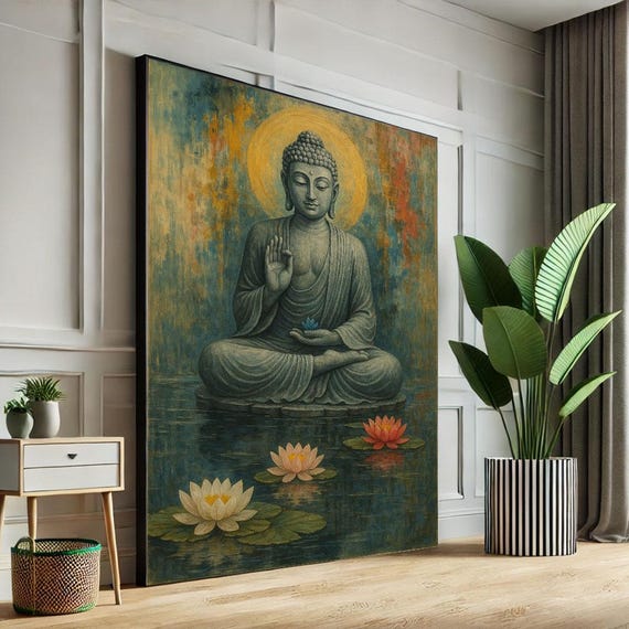 Serene Buddha Meditation Canvas Wall Art Print Zen Spiritual Living Room Decor Statement Piece