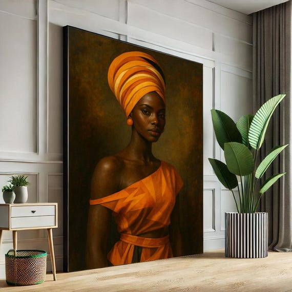 Bold African Woman Portrait Canvas Wall Art Print Elegant Living Room Decor Statement Piece
