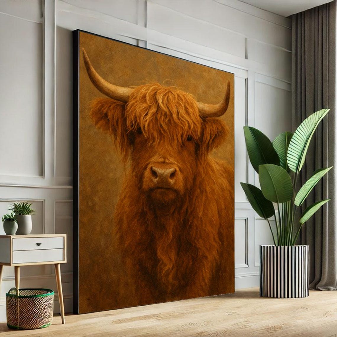 Ginger Highland Cow Portrait Warm Rustic Farm Animal Art Poster