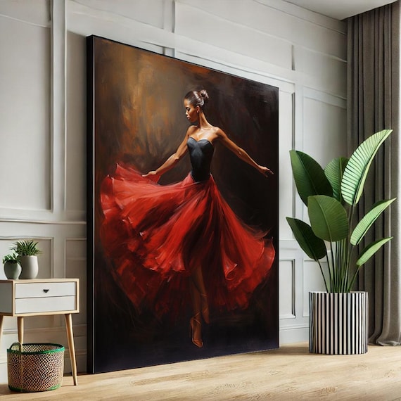 Elegant Ballerina In Red Dress Canvas Wall Art Print Modern Bedroom Decor Statement Piece