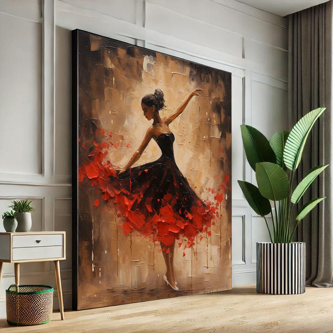 Dancer Black Dress Red Petals Impressionist Ballet Painting Art Poster