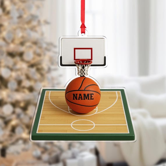 Personalized Basketball Court Ornament Name Hanging Hoop Sign
