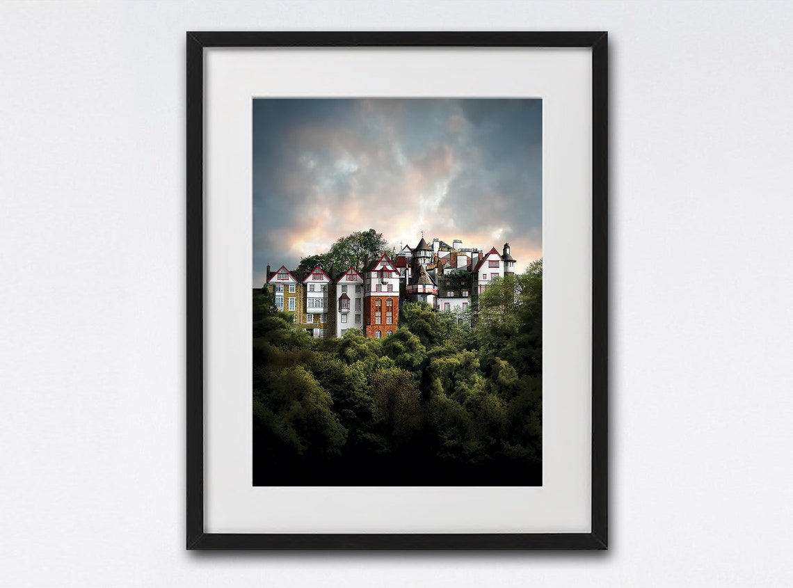 Ramsay Garden Edinburgh Scotland Hillside Buildings Dusk Photo Print
