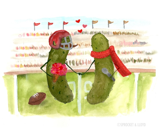 Whimsical Pickles Football Art Print, Super Bowl