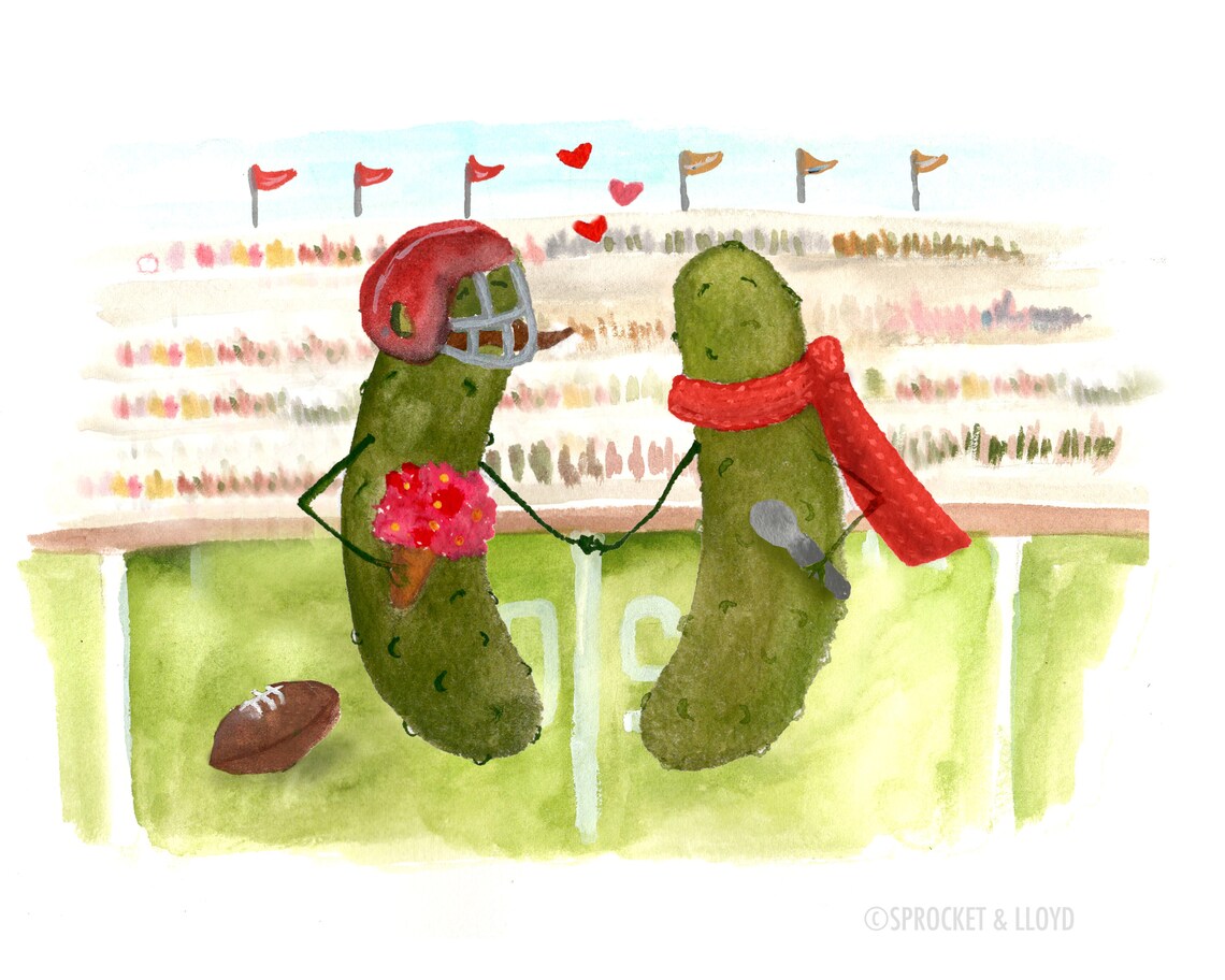 Whimsical Pickles Football Art Print, Super Bowl