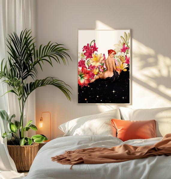 Starry Bath Retro Surreal Cosmic Art Print