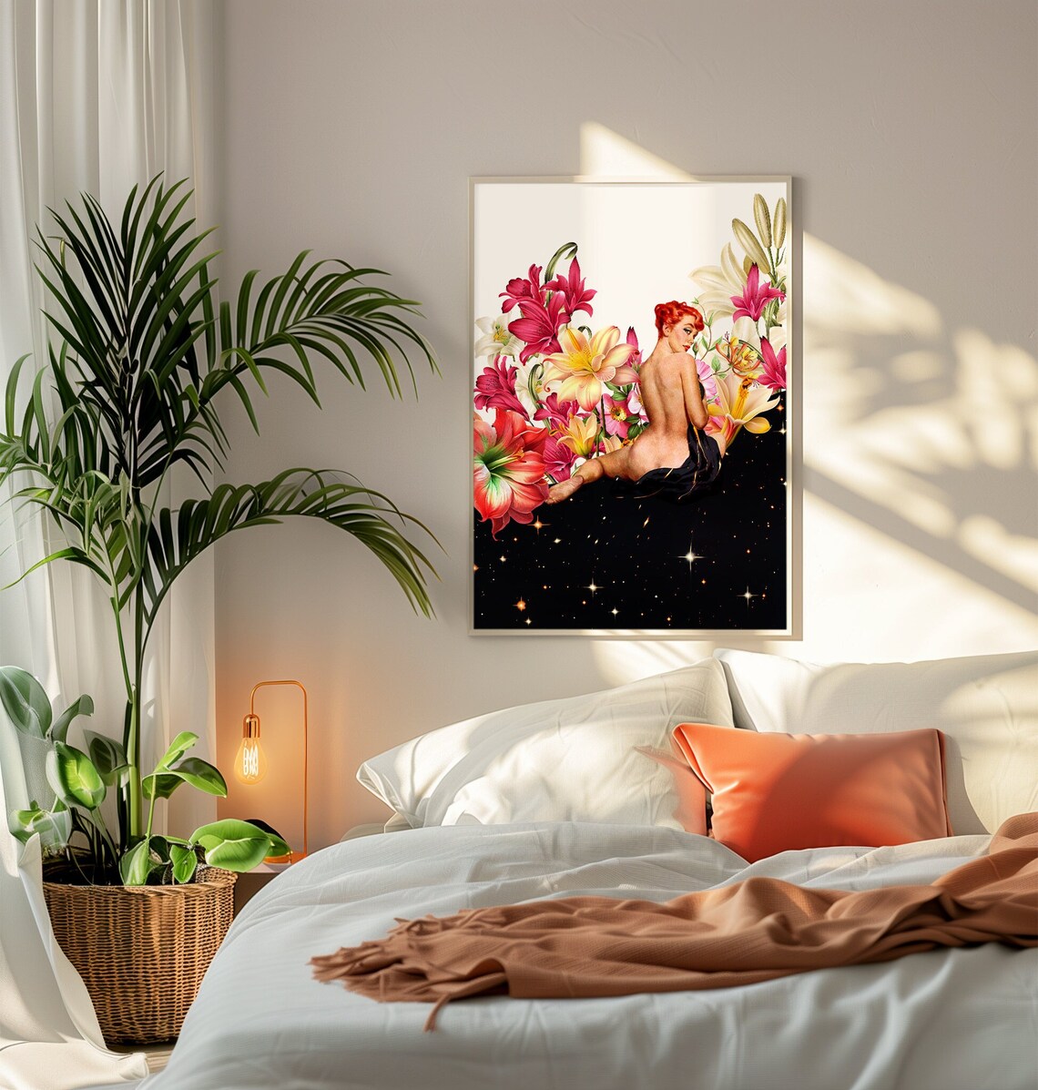 Starry Bath Retro Surreal Cosmic Art Print