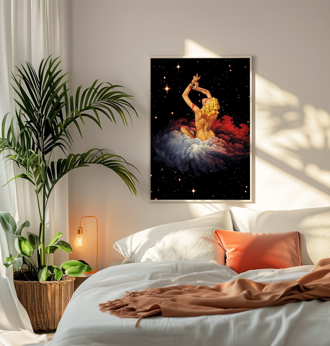 Starry Bath Retro Trippy Bathroom Space Art Print