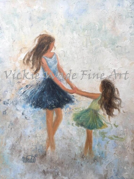 Two Sisters Dancing and Twirling Hand in Hand in Ballet Tutus Poster