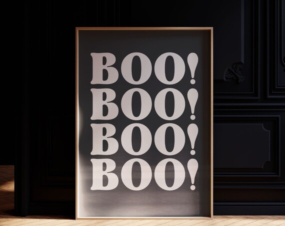 Boo Print Cute Fall Decor Trendy Halloween Art Spooky Lettering Haunted House Wall