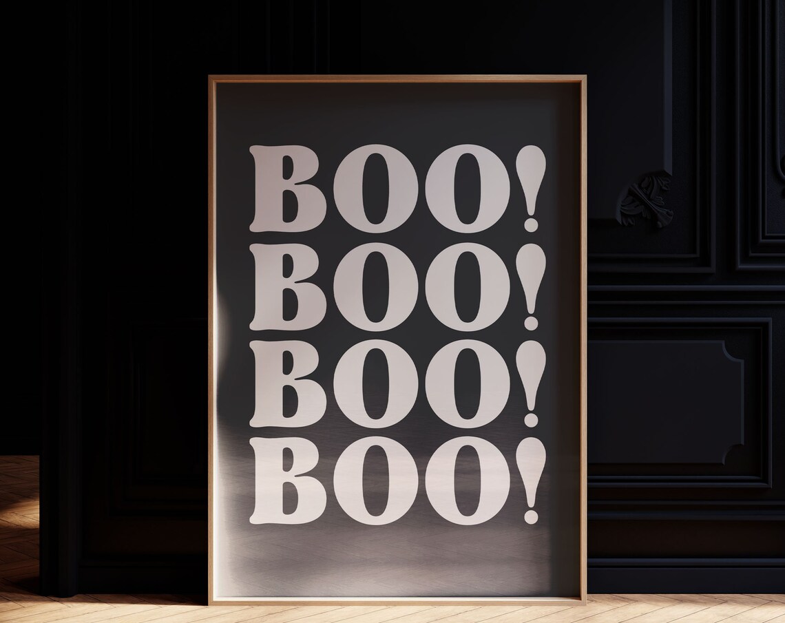 Boo Print Cute Fall Decor Trendy Halloween Art Spooky Lettering Haunted House Wall