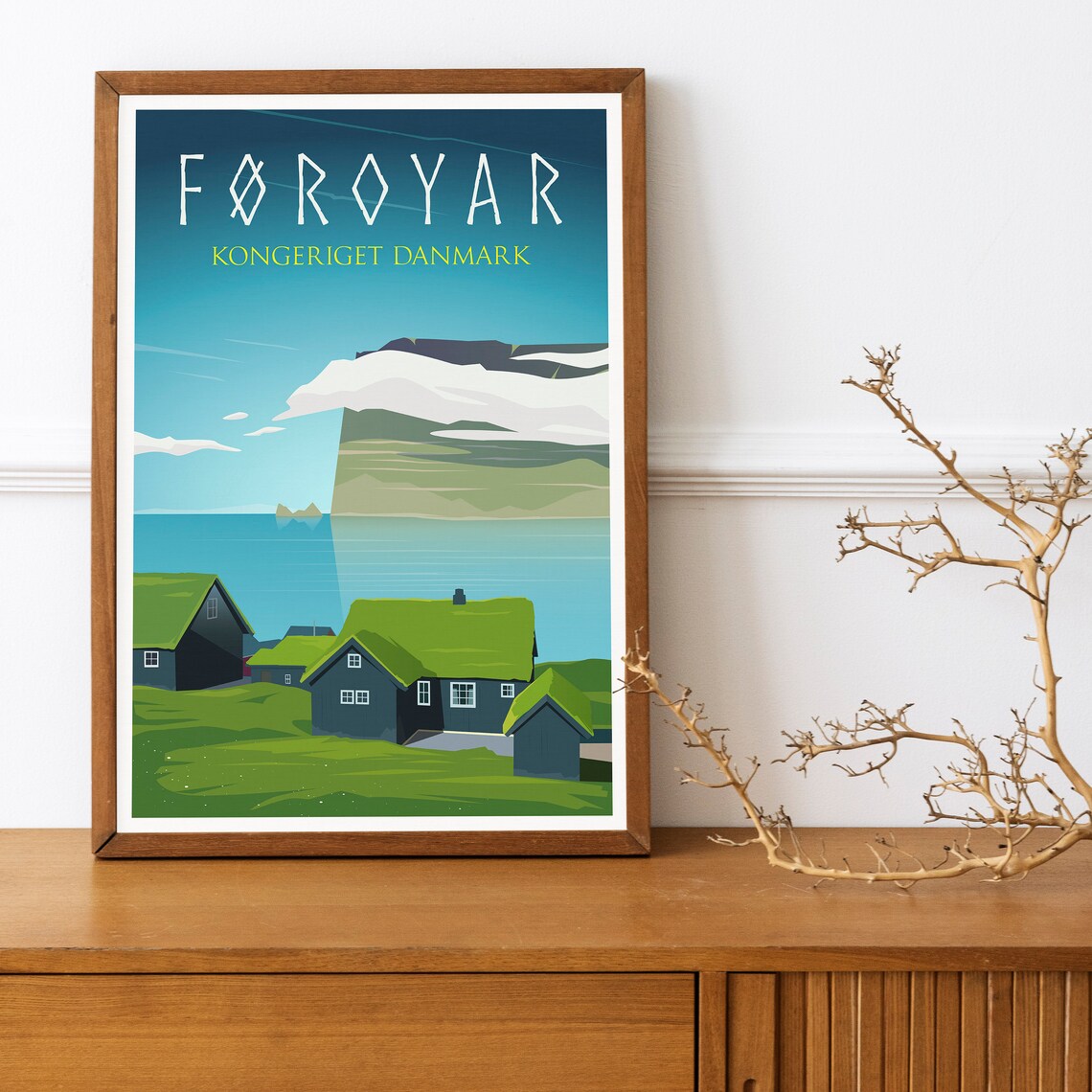 Faroe Islands Grass Roof Village Sea Coast Denmark Travel Poster Art - Image 4