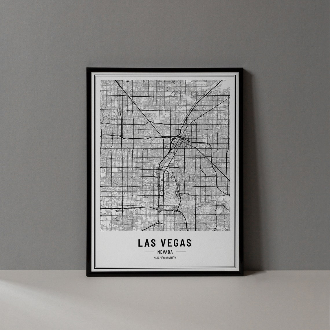 Las Vegas Nevada Street Map Black and White Minimalist City Poster