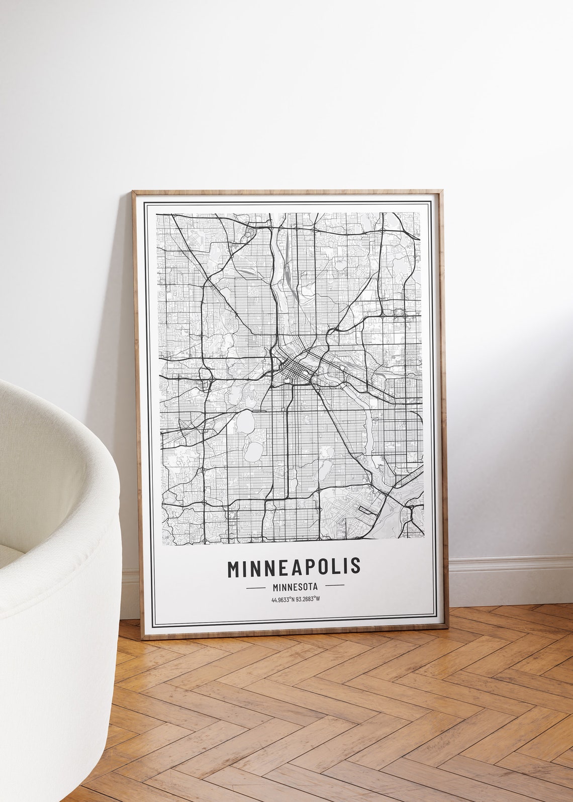 Minneapolis Minnesota Black and White Minimalist City Map Poster - Image 5