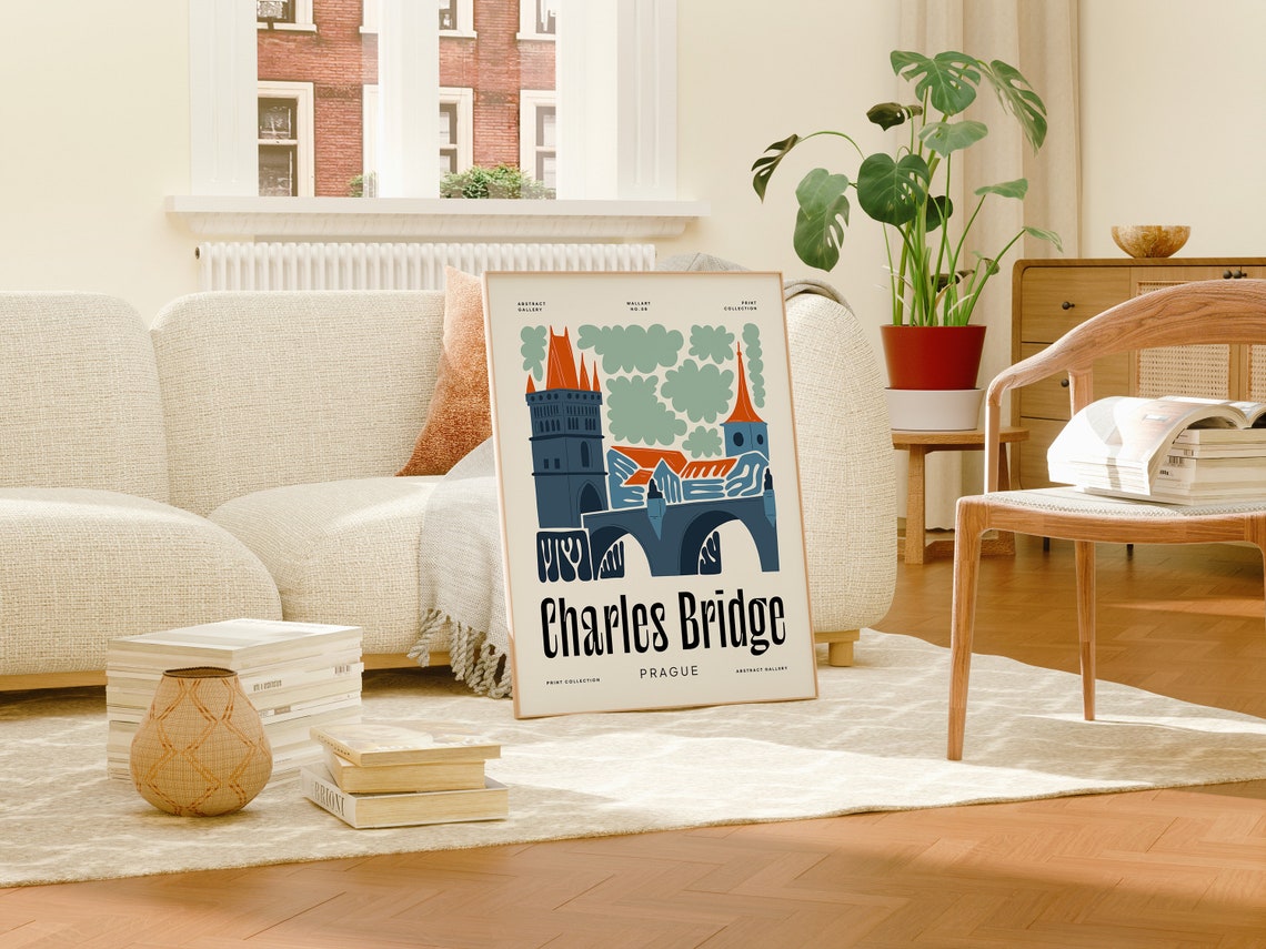 Charles Bridge Prague Orange Towers Abstract Gallery Art Poster - Image 4