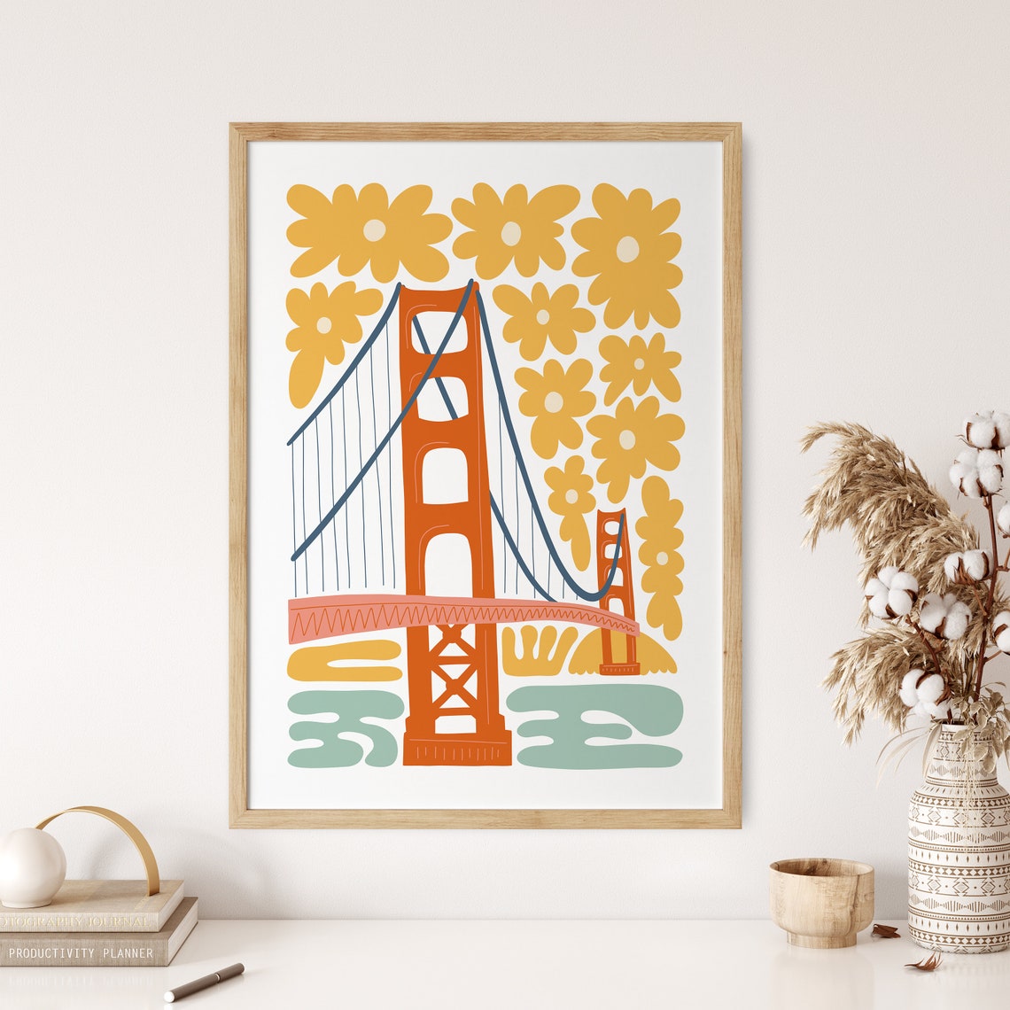 Golden Gate Bridge Floral Abstract Art Poster San Francisco Gift - Image 3
