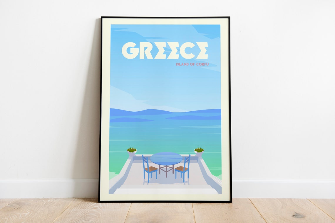 Island Of Corfu Greece Travel Poster Island Of Corfu Greece Wall Art Print Greece Travel Print Island Of Corfu Greece Travel Illustration