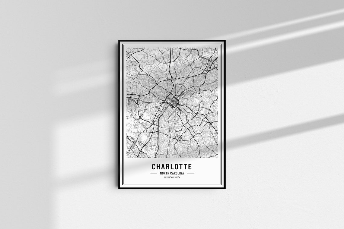 Charlotte North Carolina City Map Minimalist Line Art Wall Poster - Image 4