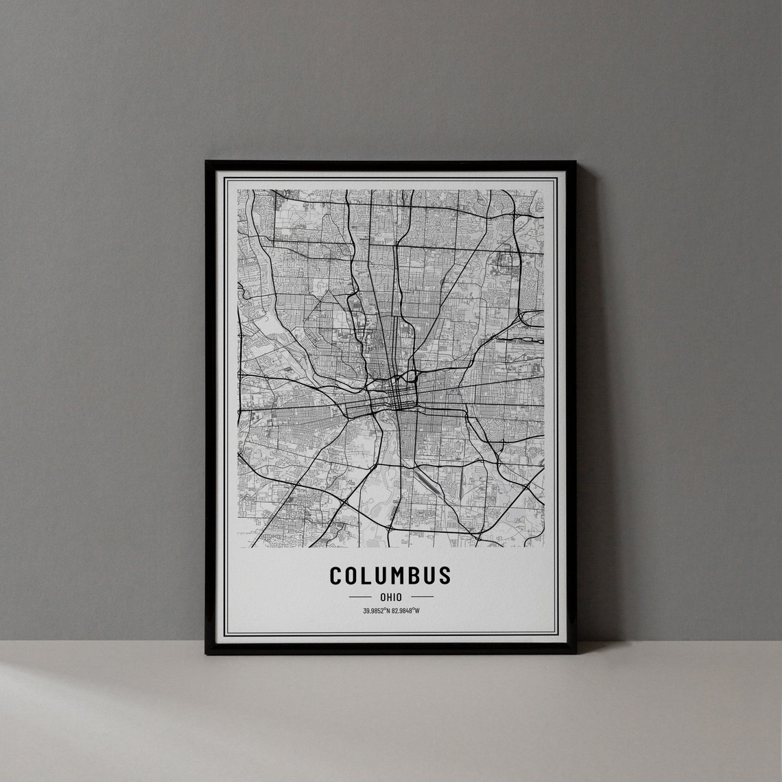 Columbus Ohio Minimalist Black White City Street Map Art Poster