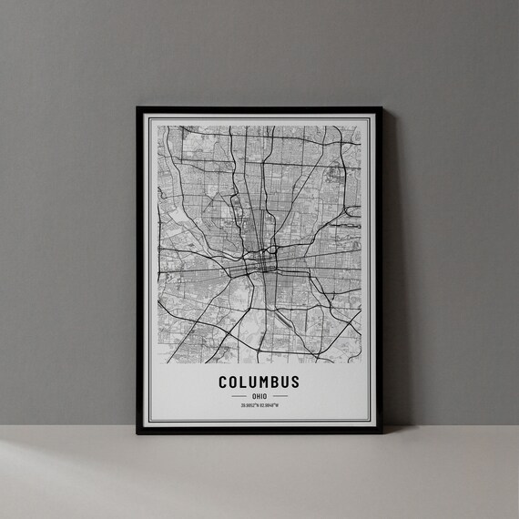 Columbus Ohio Minimalist Black White City Street Map Art Poster