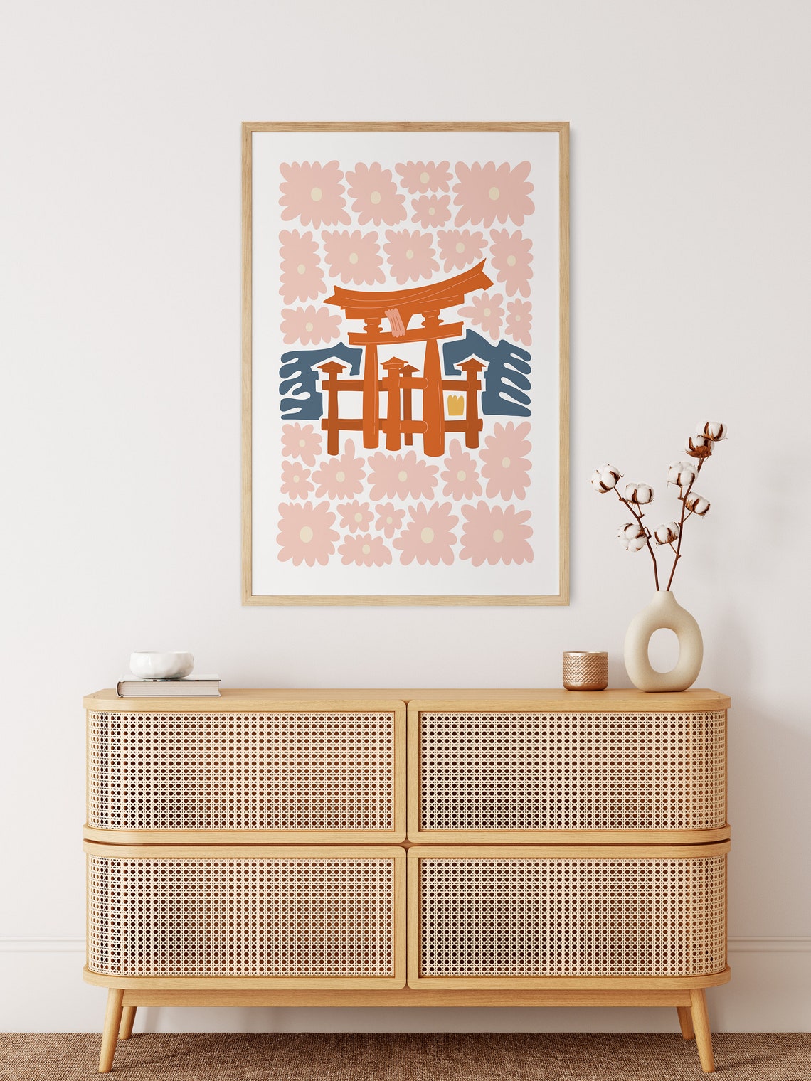 Grand Torii Gate Japan Abstract Art Print Red Shrine Cherry Blossom - Image 3