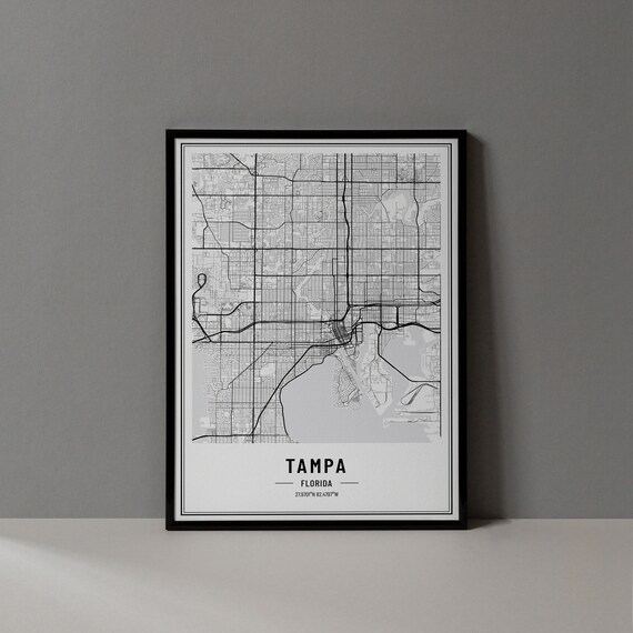 Tampa Florida Modern Black and White Minimalist City Map Poster