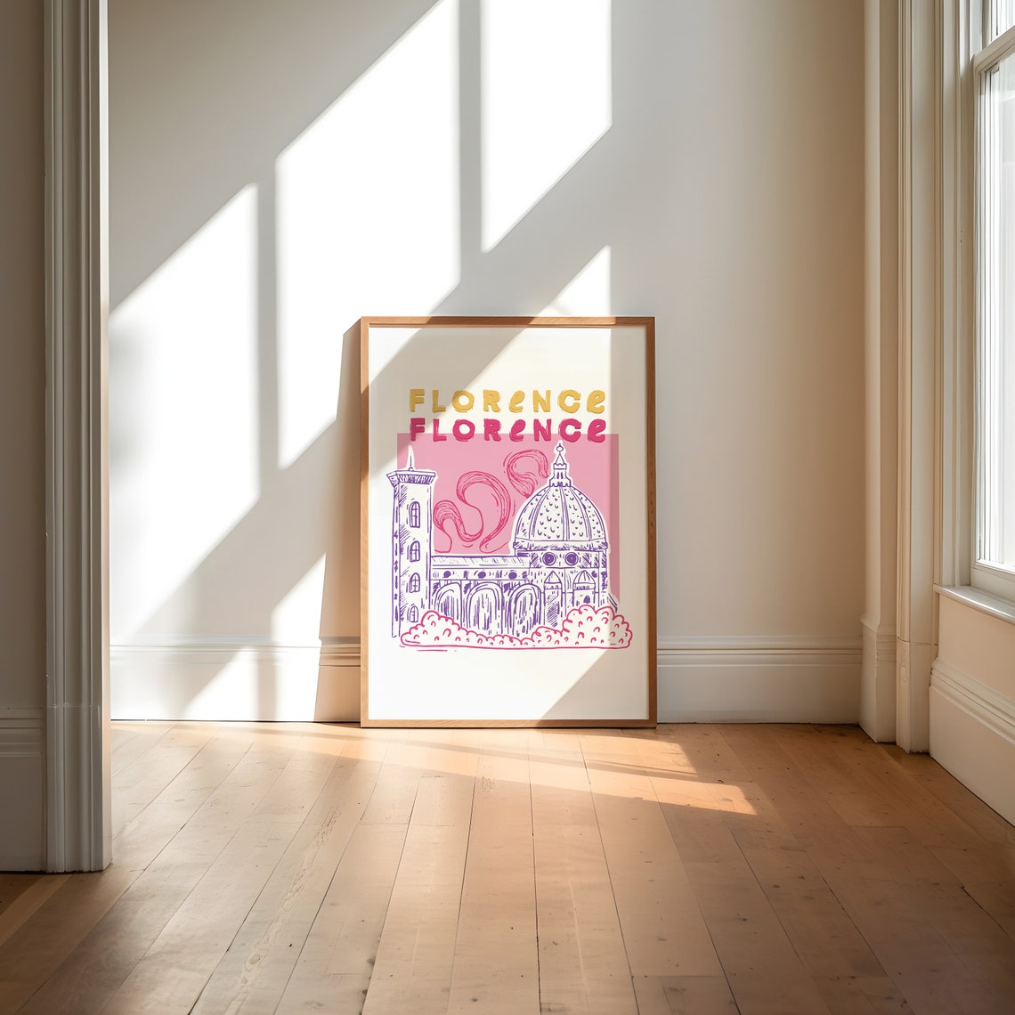 Florence Cathedral Italy Pink Hand Drawn Illustration Poster - Image 3