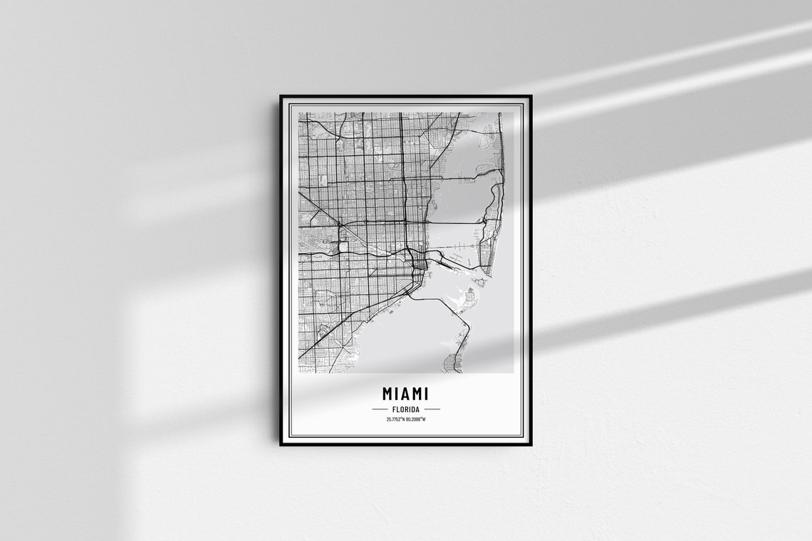 Miami Florida Modern Black and White Minimalist City Map Poster - Image 4