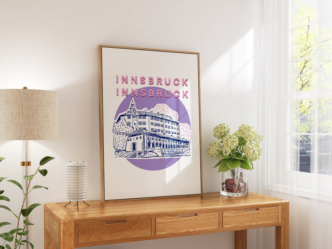 Innsbruck Austria Historic Building Sketch Purple Sun Poster - Image 5