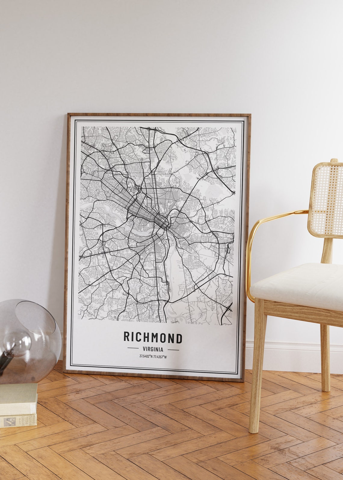 Richmond Virginia Black and White Minimalist City Map Poster - Image 4
