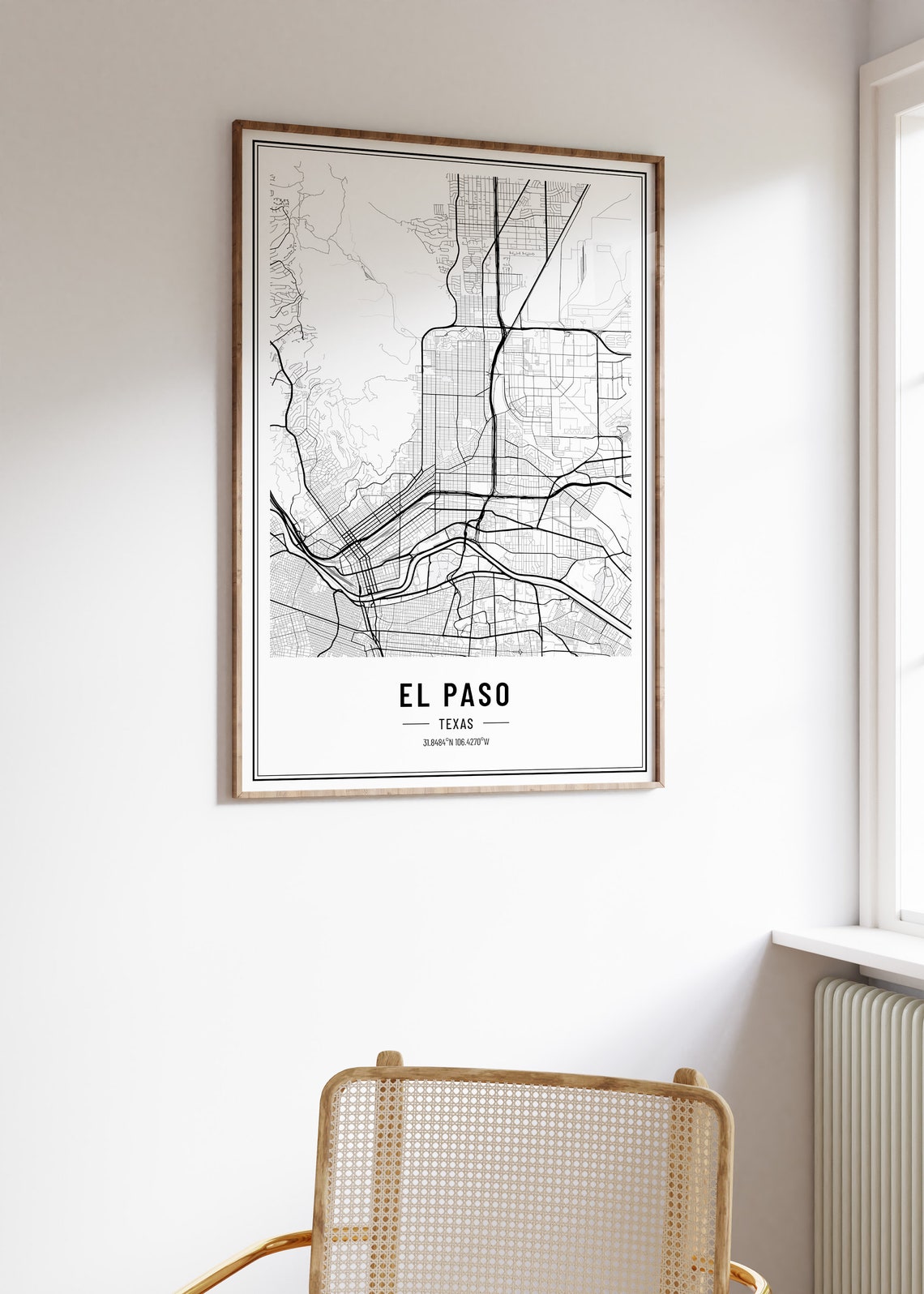 El Paso Texas City Map Minimalist Street Line Art Wall Poster - Image 5