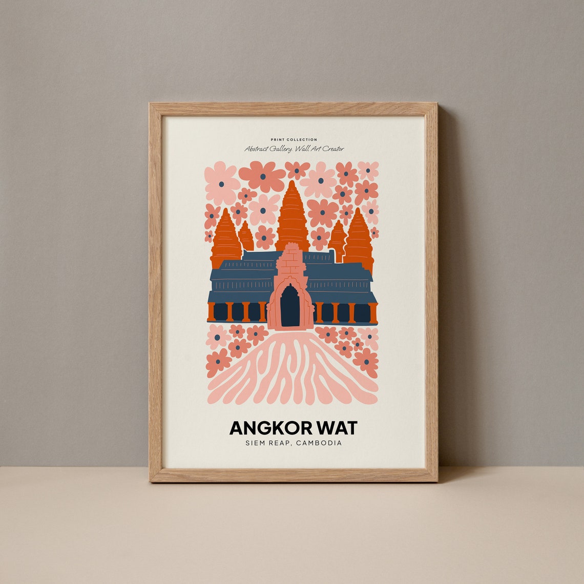 Beautiful Angkor Wat Cambodia Floral Abstract Temple Wall Poster