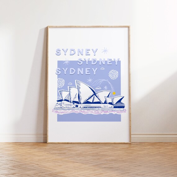 Sydney Opera House Australia Blue Hand Drawn Illustration Poster