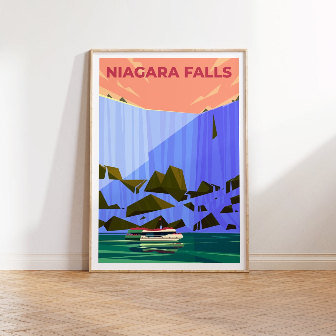Niagara Falls Sunset Cascades Tour Boat Colorful Travel Art Poster