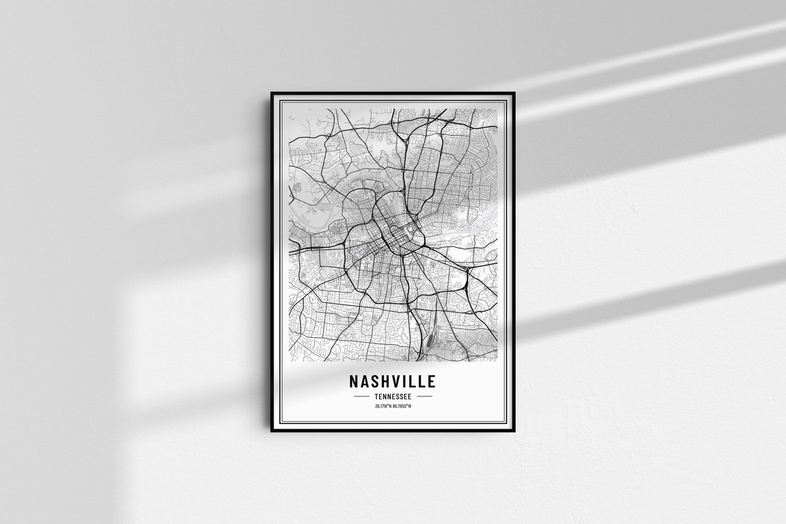 Nashville Tennessee Black and White Minimalist City Map Poster - Image 5