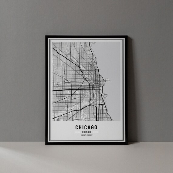 Chicago Illinois Street Map Black and White Minimalist City Poster
