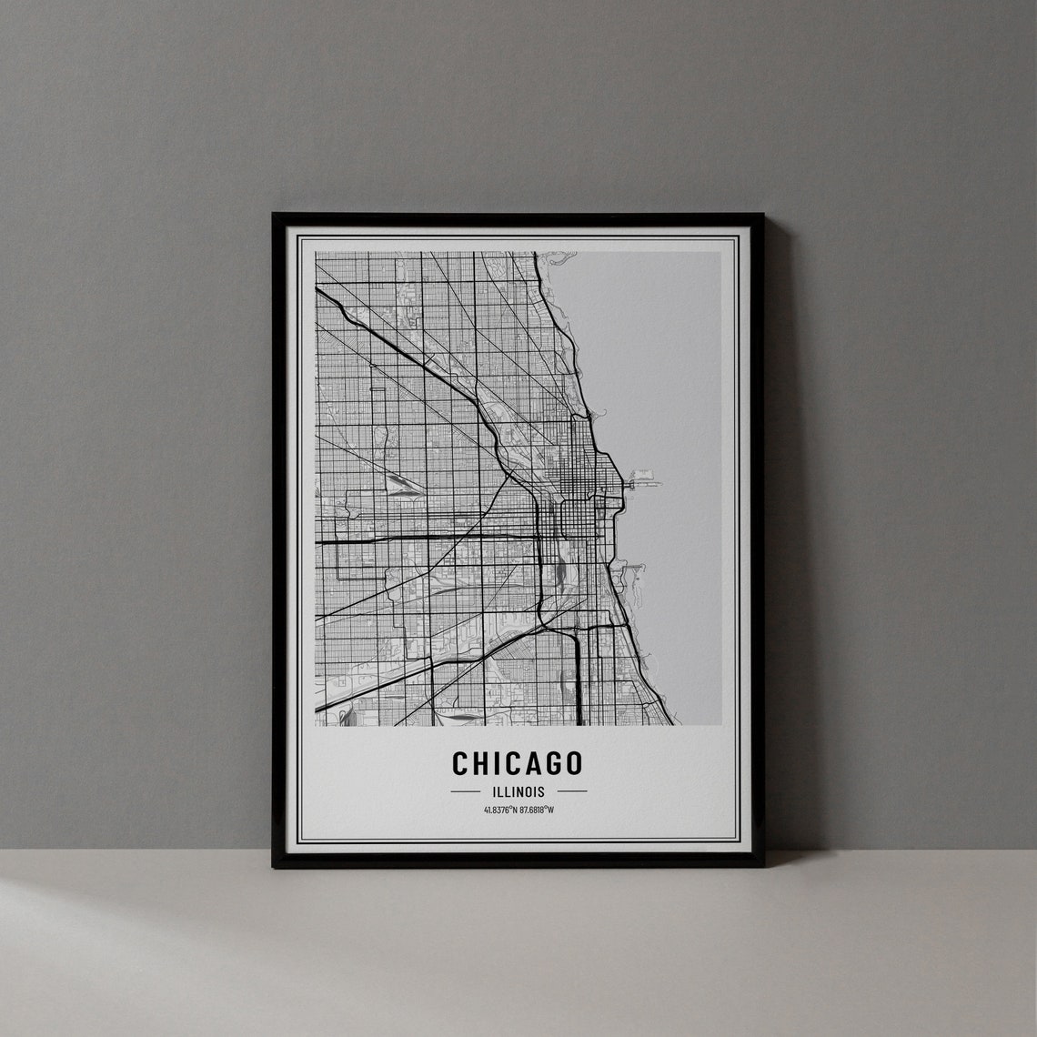 Chicago Illinois Street Map Black and White Minimalist City Poster