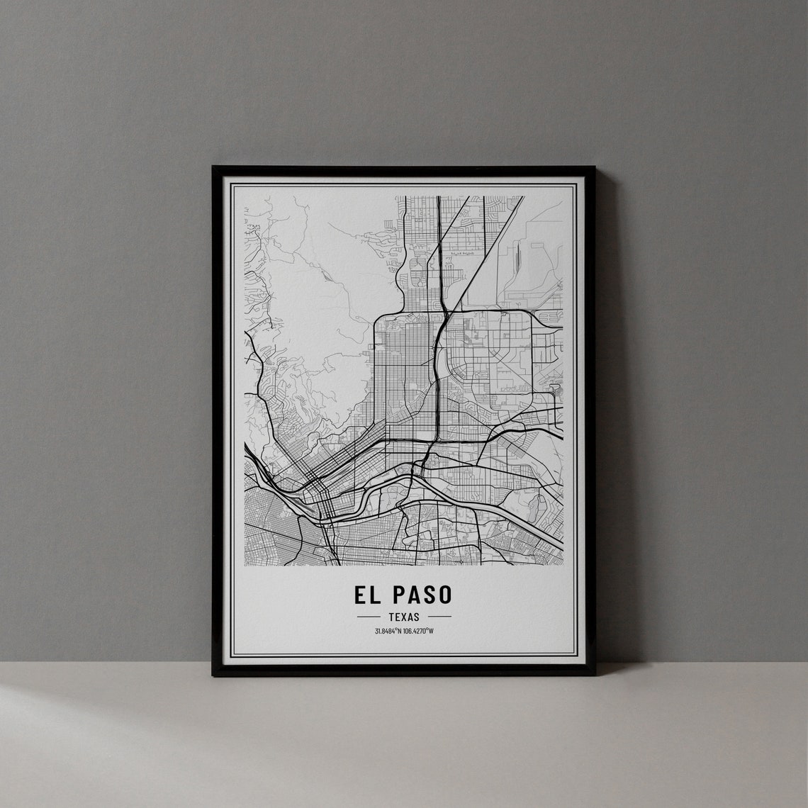 El Paso Texas City Map Minimalist Street Line Art Wall Poster