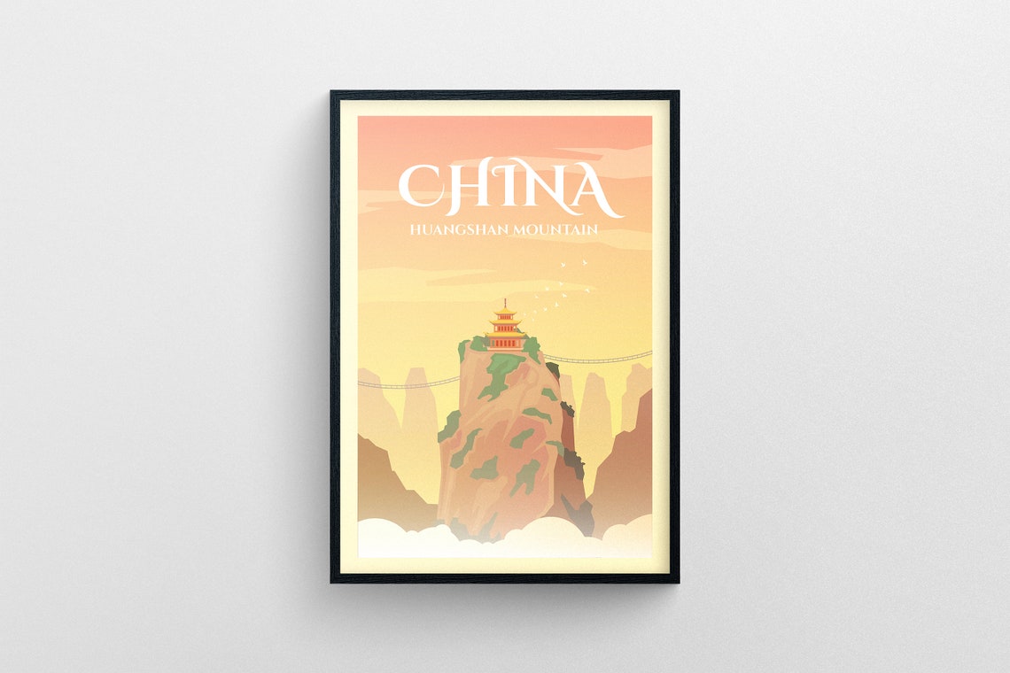 China Huangshan Mountain Travel Poster China Huangshan Mountain Travel Print China Travel Gift Poster China Travel Illustration - Image 5
