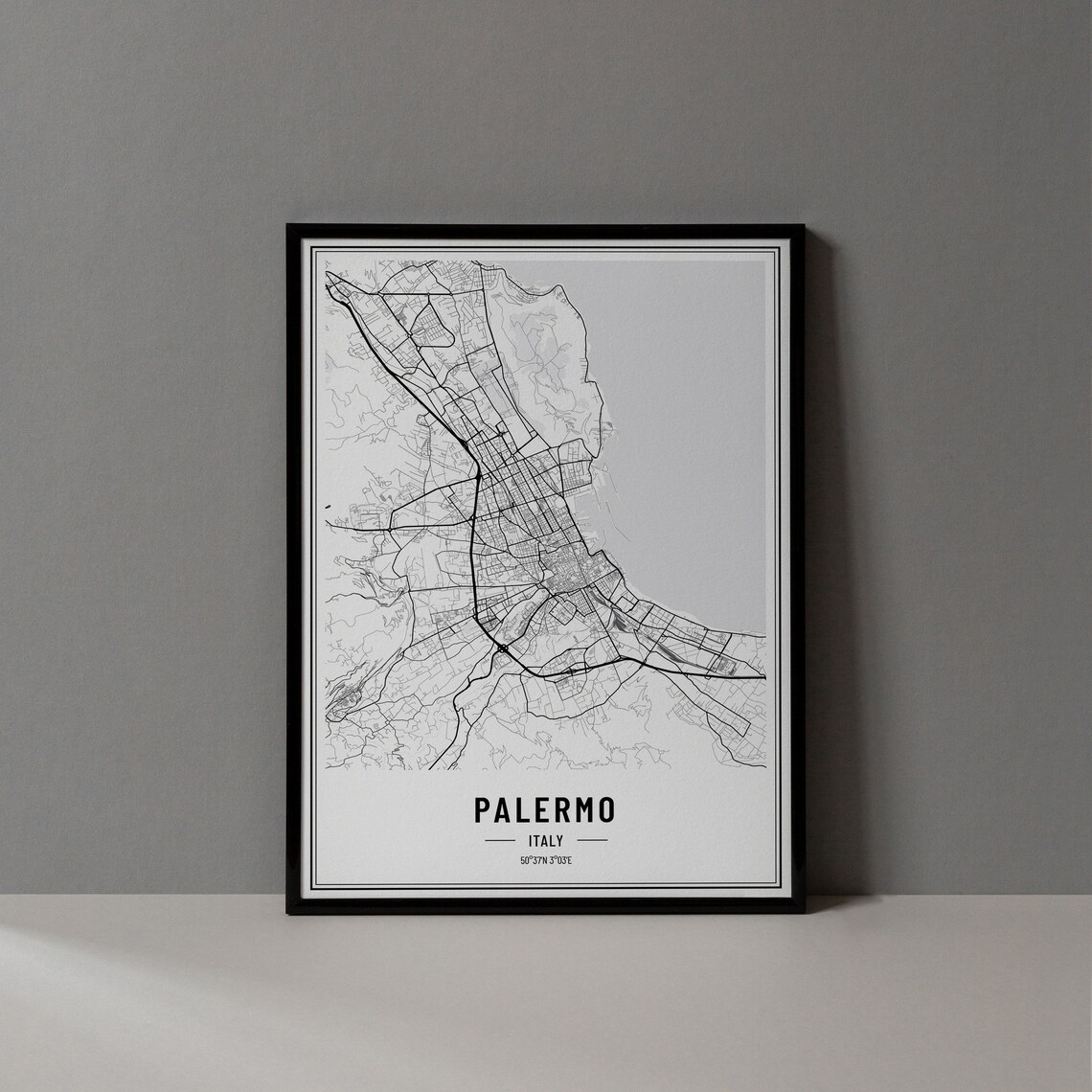 Palermo Italy Minimalist Black White City Street Map Art Poster