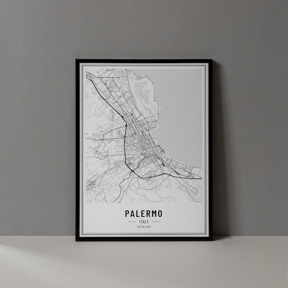 Palermo Italy Minimalist Black White City Street Map Art Poster